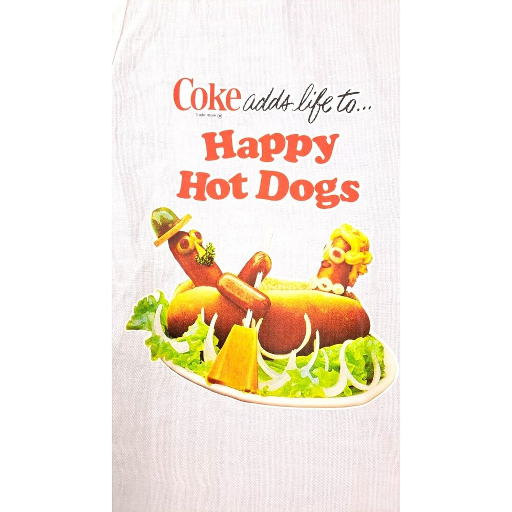 Vintage Coca-Cola Coke Happy Hot Dogs White Apron Graphic Print From 1970s New - Picture 4 of 5